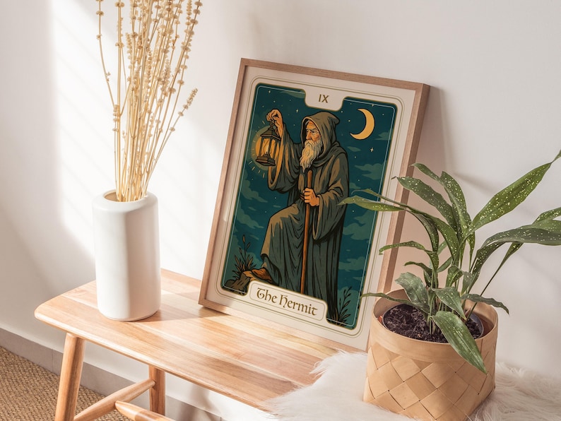 the-hermit-tarot-card-print-vintage-mystic-art-spiritual-decor-etsy