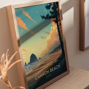 Cannon Beach Oregon Poster: Haystack Rock Coastal Art, Pacific Northwest Print, Oregon Coast Gift, Beach Decor, Vintage, Framed or Unframed image 9