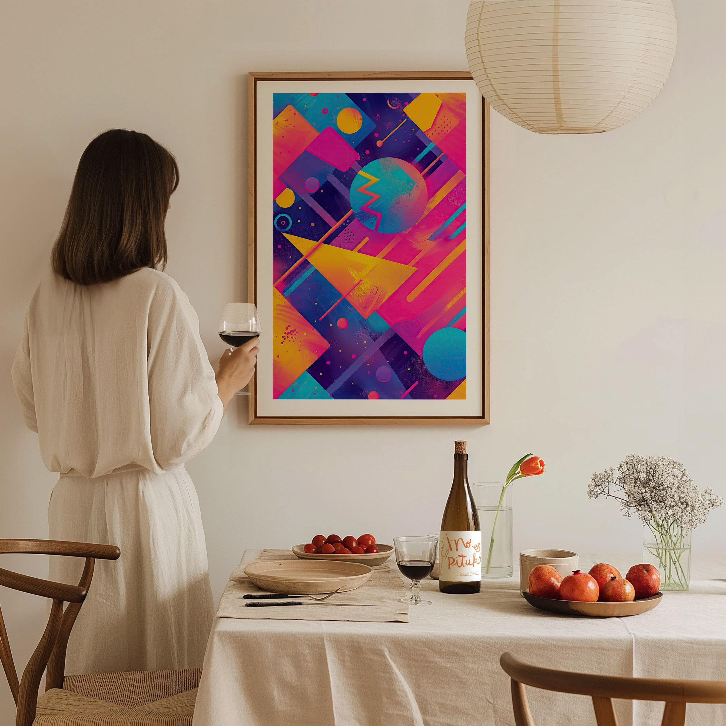 Retrowave 90s Framed Poster: Neon Geometric Abstract Art - Etsy