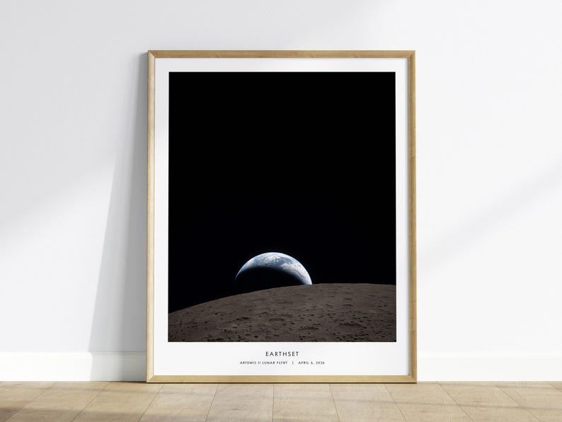 Earthset NASA poster Artemis II lunar flyby Earth Moon Ohm crater space photography art wall decor