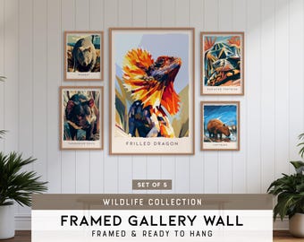 Wildlife Gallery Wall Set of 5, Wildlife Art Prints, Office Wall Art