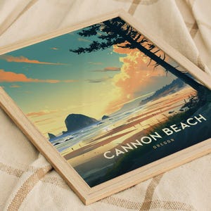 Cannon Beach Oregon Poster: Haystack Rock Coastal Art, Pacific Northwest Print, Oregon Coast Gift, Beach Decor, Vintage, Framed or Unframed image 8