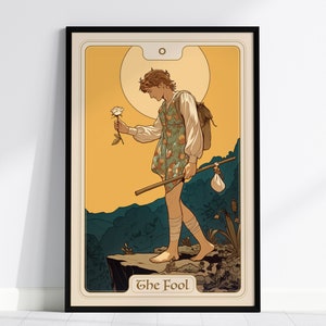 The Fool Major Arcana Tarot Karte gerahmtes Poster - Rider Taile Artwork Wahrsagen Jugendstil Fortune Dark Academia Design Dekor Geschenk Set
