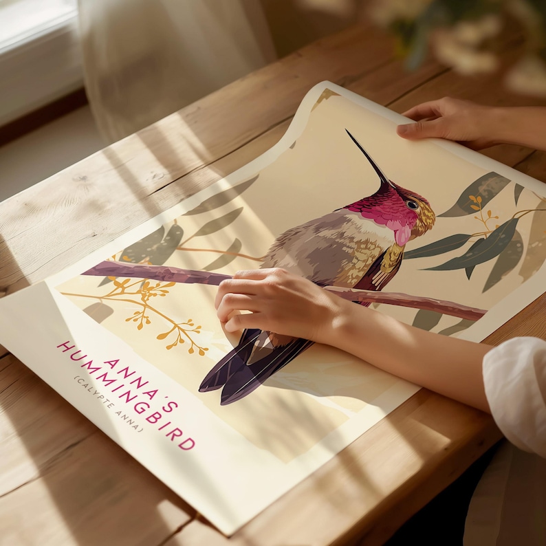 Anna's Hummingbird Art Print: Modern Wildlife Giclée Poster - Etsy