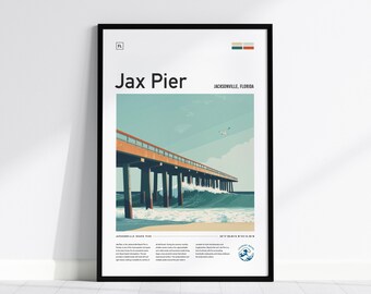 Jax Pier Surf Print: Jacksonville Beach Florida Travel Poster