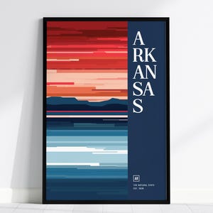 Póster del estado de Arkansas: arte paisajístico abstracto y colorido, con o sin marco, ideal para decoración del hogar y la oficina, regalo de decoración de Arkansas, arte para colgar.