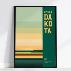 Póster del estado de Dakota del Norte: arte paisajístico abstracto y colorido, disponible con o sin marco, ideal como regalo decorativo de Dakota del Norte, decoración de pared para colgar.