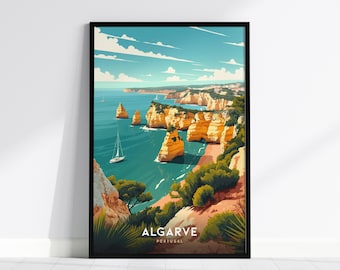 Algarve Portugal Travel Print: Algarve Coast Poster Print, Portugal Coastal Wall Art, Algarve Coast Wall Decor, Framed or Unframed