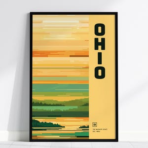 Póster minimalista del estado de Ohio: diseño minimalista con o sin marco, decoración moderna para el hogar, regalo perfecto de Ohio, decoración para sala de estar, arte de pared para colgar