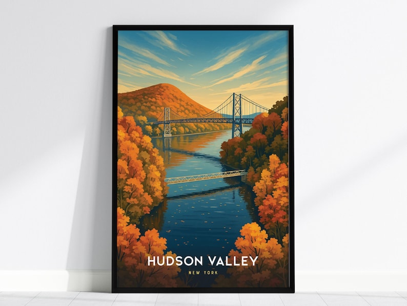 Hudson Valley Travel Poster: Bear Mountain Bridge, New York Art Print image 1