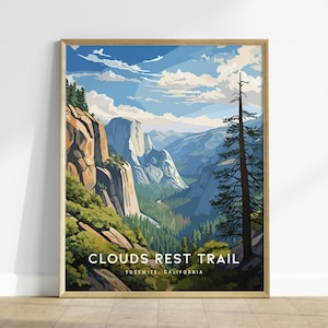 Print Clouds Rest Trail: poster Yosemite National Park, woondecoratie Californië, ingelijst of ingelijst