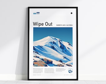 Wipe Out Ski Poster | Mammoth Lakes Mountain Wall Art | Framed or Unframed Print