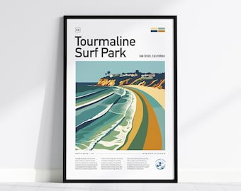 Tourmaline Surf Park Poster: San Diego Beach Art, California Surf Print, Pacific Beach Decor, Longboard Gift, Surfer Wall Art, Frame Options