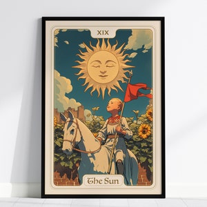 The Sun Major Arcana Tarot Karte gerahmtes Poster - RiderWaite Artwork Wahrsagen Jugendstil Fortune Dark Academia Design Dekor Geschenk Set