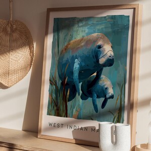 Manatee Art Print: Florida Wildlife Sea Cow Print, Modern Nature Wall Decor, Framed or Unframed image 6