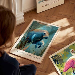 Manatee Art Print: Florida Wildlife Sea Cow Print, Modern Nature Wall Decor, Framed or Unframed image 7