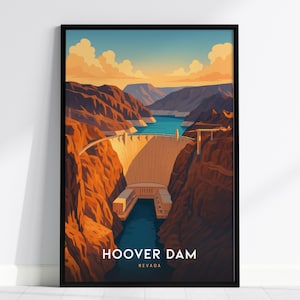 Hoover Dam Wall Art Print – Nevada Landmark Art Print, Modern Travel Poster, Framed/Unframed Decor, Great Nevada Home Decor, Airbnb Wall Art