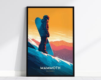 Mammoth Mountain Poster California Ski Art, Snowboard Print, California Winter Sports Wall Art, Ski Resort Poster, Mountain Home Decor