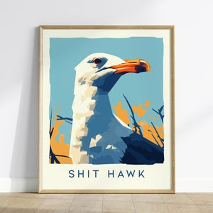 Gaviota de la serie "Serie Fauna Urbana", arte de pared enmarcado con diseño de gaviota - Colección de aves urbanas, póster con impresión, divertido conjunto de decoración playera con declaración de Los Ángeles y Nueva York