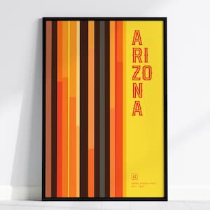 Arte de pared enmarcado con diseño minimalista de Arizona, póster moderno abstracto minimalista del estado del Gran Cañón, regalo tipográfico con impresión de viaje y decoración de diseñador de Arizona