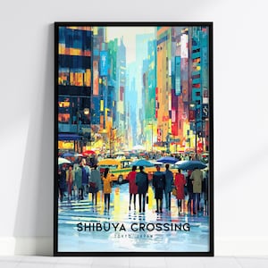 Shibuya Crossing Tokyo Japan Poster – Neon City Street Wall Art, Vibrant Japan Travel Print, Framed or Unframed Tokyo Skyline Decor