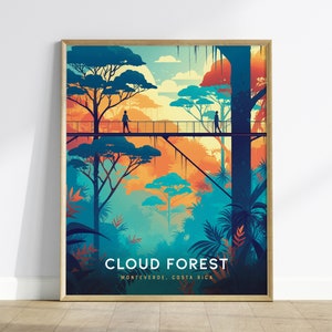Wolkenwald Costa Rica Poster, Selvatura Canopy Walkway Art, gerahmt / ungerahmt Monteverde Druck, Geschenk für Naturliebhaber, Regenwald Dekor