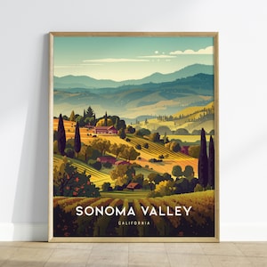 Sonoma Valley Framed Travel Poster, California Wall Art, Sonoma Poster, Travel Winery Vineyard SoCal Home Gift Decor, Airbnb Wall Decor