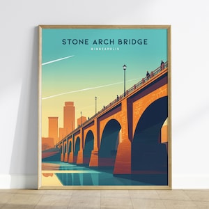 Stone Arch Bridge Poster, Minneapolis MN Wall Art, Framed/Unframed Minnesota Bridge Print, Historic Architecture Artwork, MN Airbnb Decor