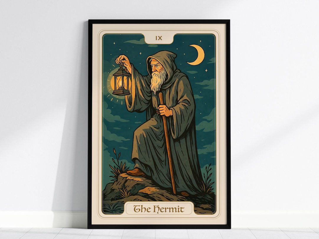 the-hermit-tarot-card-print-vintage-mystic-art-spiritual-decor-etsy