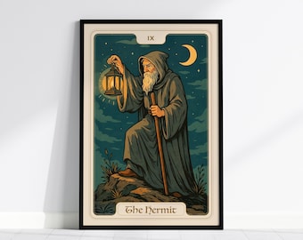 The Hermit Tarot Card Print: Vintage Mystic Art, Spiritual Decor