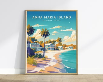Anna Maria Island Framed Wall Art | Projekt plakatu Bradenton Beach | Florida Ocean Unframed Print | Wystrój domu na wakacje nad morzem