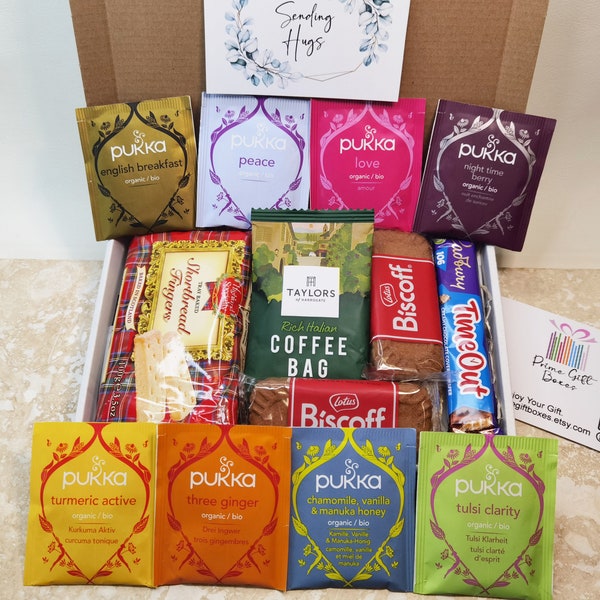 Organic Pukka Tea, Biscoff Biscuits, Morning Coffee, Assorted Tea Gift Box, Letterbox, Personalised Gifts, Hug In A Box, Birthday him her