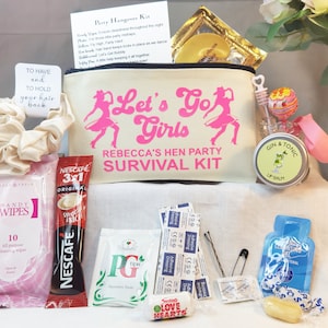 Gepersonaliseerde feestkaterset | Let's Go Girls | Vooraf ingevulde overleving | Vrijgezellenfeest | Verjaardag | Gunst op zakje met rits | Bruiloft | Bruid | Vrijgezellin