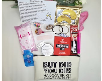 Personalised Hangover Kit | But Did We Die? Kit | Prefilled Survival Kit | Hen do | Pouch Favour | Wedding | Bride | Recovery | Party | Card