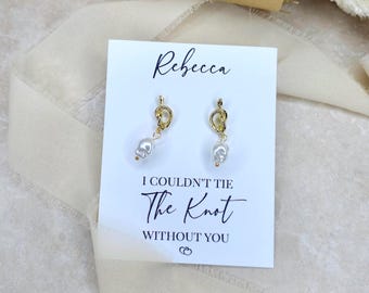 Personalised Knot Pearl Earrings: Bridesmaid Proposal Gift Wedding Party Favours Elegant Vintage Baroque Earrings