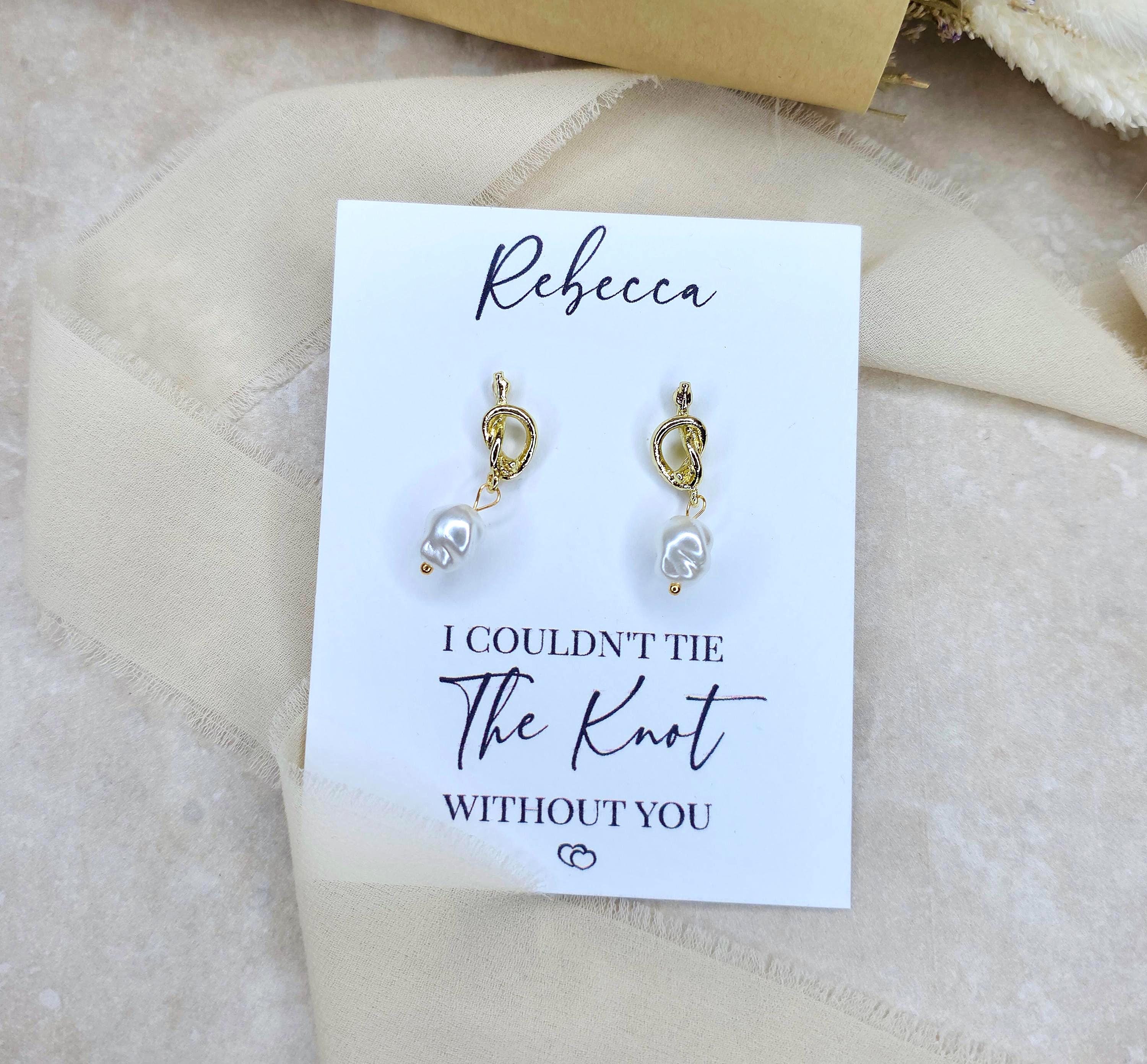 Personalised Knot Pearl Earrings: Bridesmaid Proposal