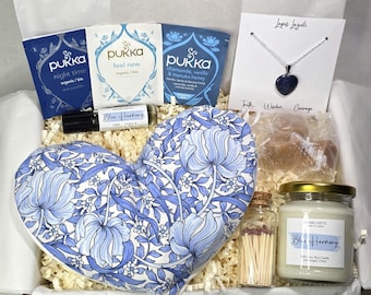 Self Care Gift Box: Relaxation Spa Kit with Candle & Lapis Necklace Weighted Eye Pillow Mothers Day