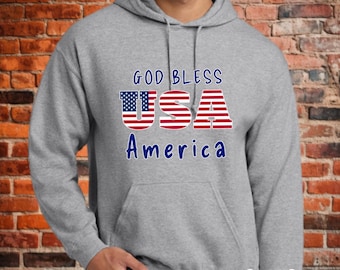 Sudadera con capucha "Dios bendiga a Estados Unidos", sudadera con capucha patriótica, camiseta del 4 de julio, suéter de EE. UU., camiseta del Día de los Caídos, sudadera del 4 de julio, sudadera con bandera