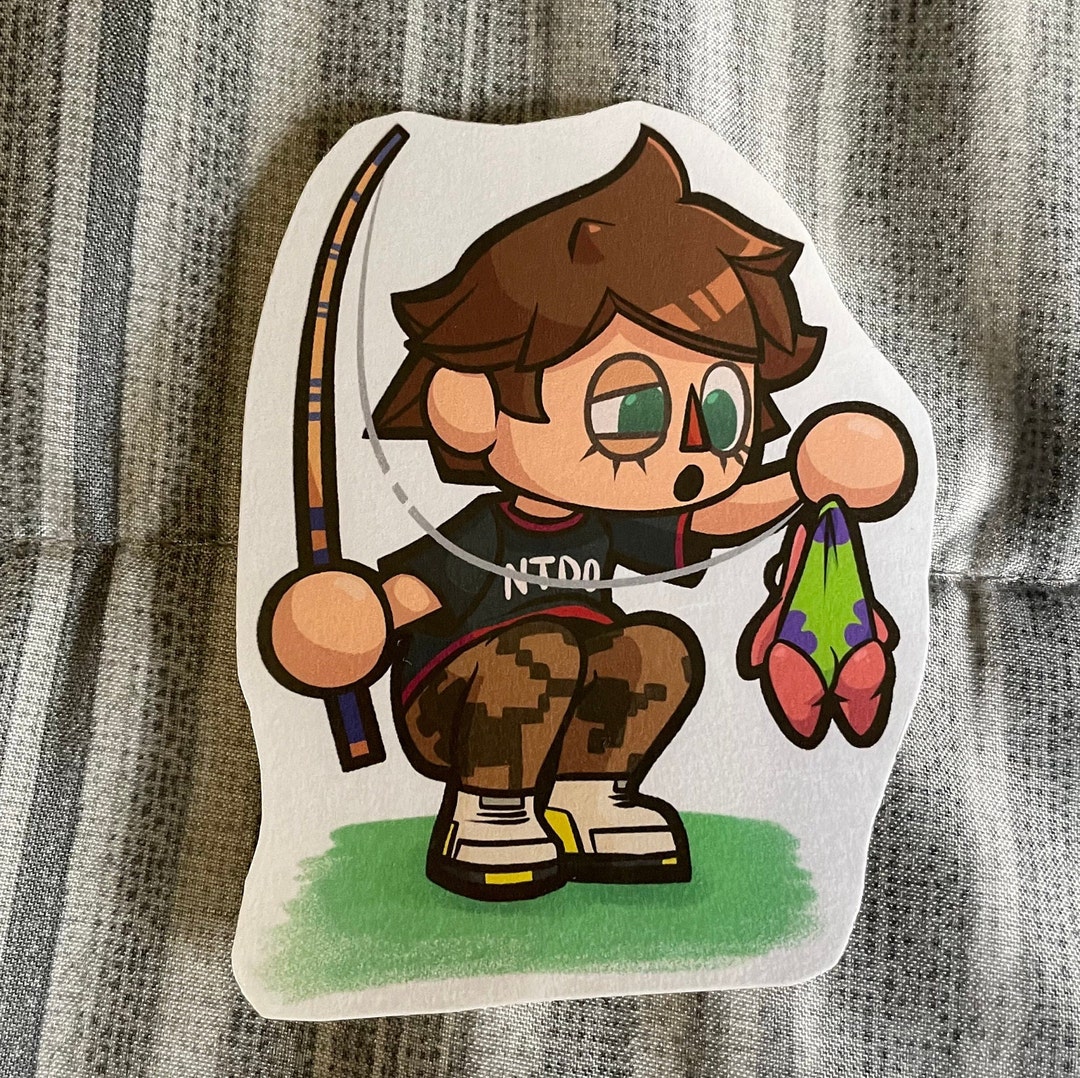 Animal Crossing Villager Boy Fishing Hand Cut Sticker 3 1/4'' 82.55mm