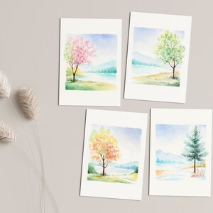 Four Seasons Tree Wall Art Set of 4, Watercolor Landscape Prints for ...