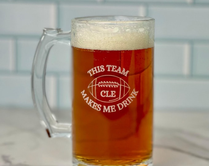 Engraved "This Team Makes Me Drink" Beer Mug - Football Fan Gift