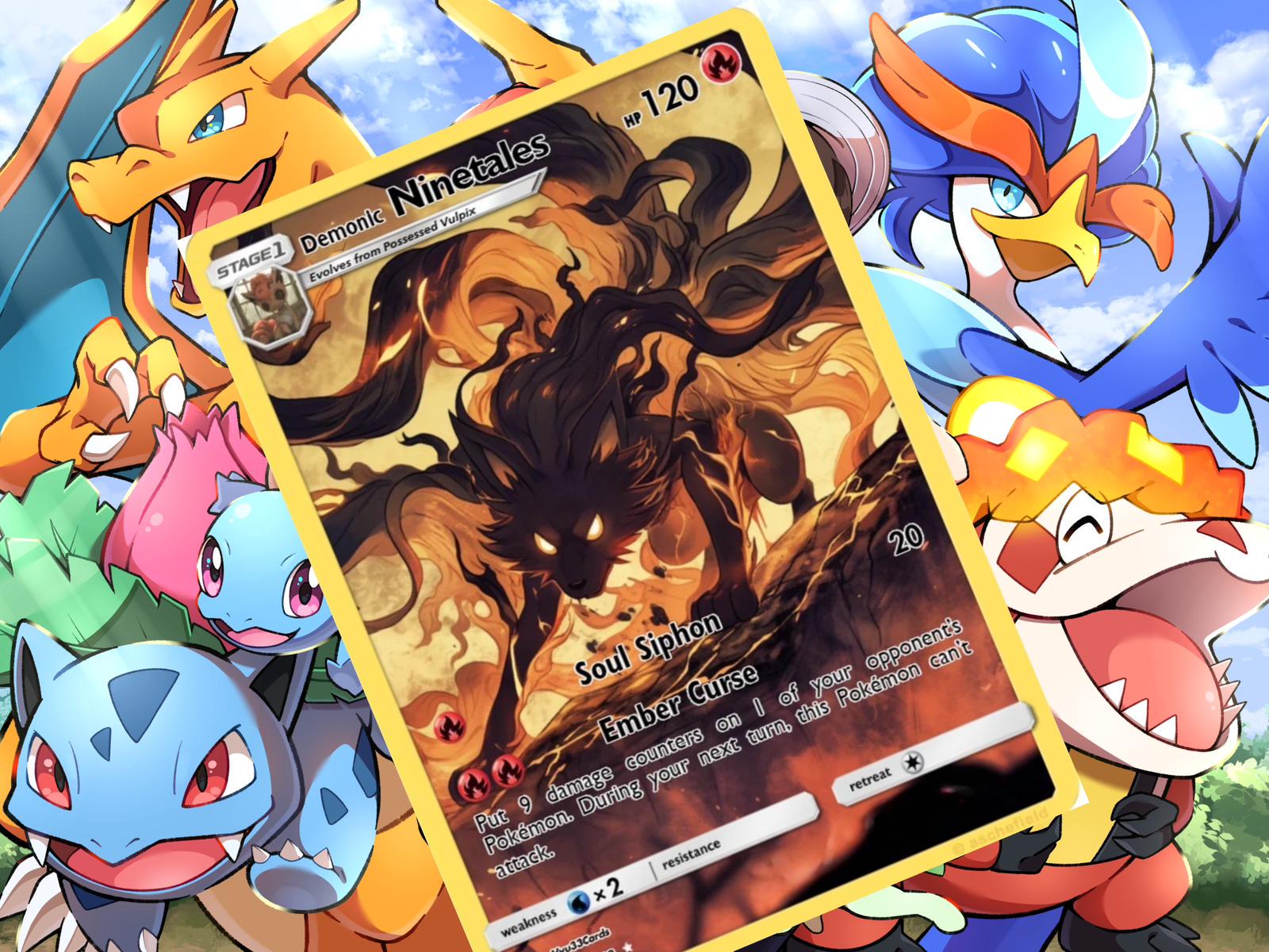 Demonic Ninetales V Ex Gx Vstar Pokemon Custom Card Holographic - Etsy