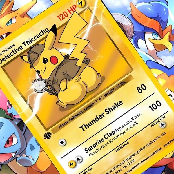 Detective thicc Pikachu V gx vstar pokemon custom card holographic