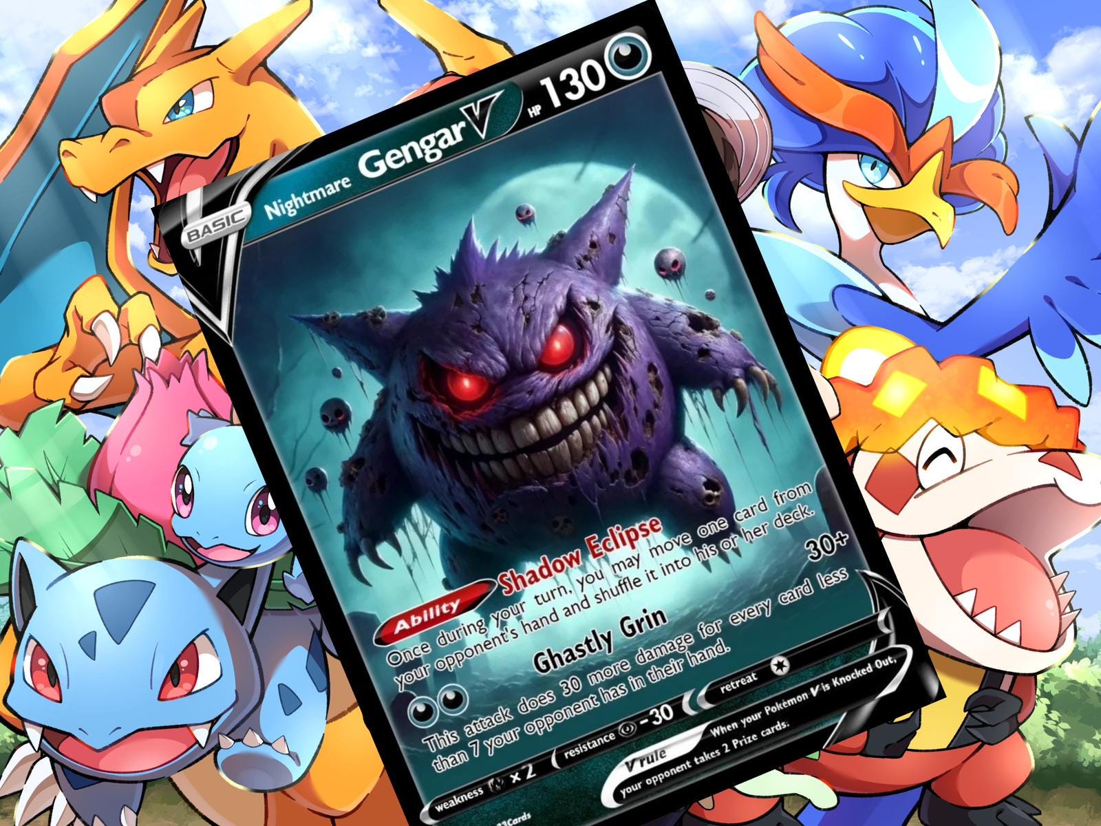 Nightmare Gengar V Ex Gx Vsstar Pokemon Custom Card Holographic - Etsy