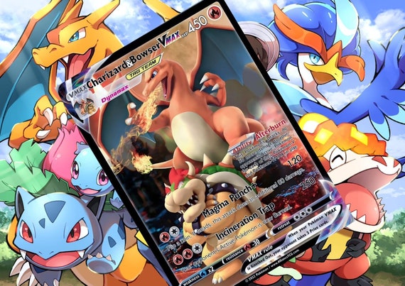 Charizard&bowser Vmax Vstar Pokemon Custom Card Holographic - Etsy Charizard&bowser Vmax Vstar Pokemon Custom Card Holographic - Etsy