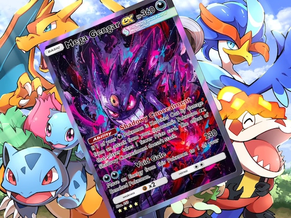gengar pokemon card v Mega Gengar Ex v gx vstar pokemon custom card holographic