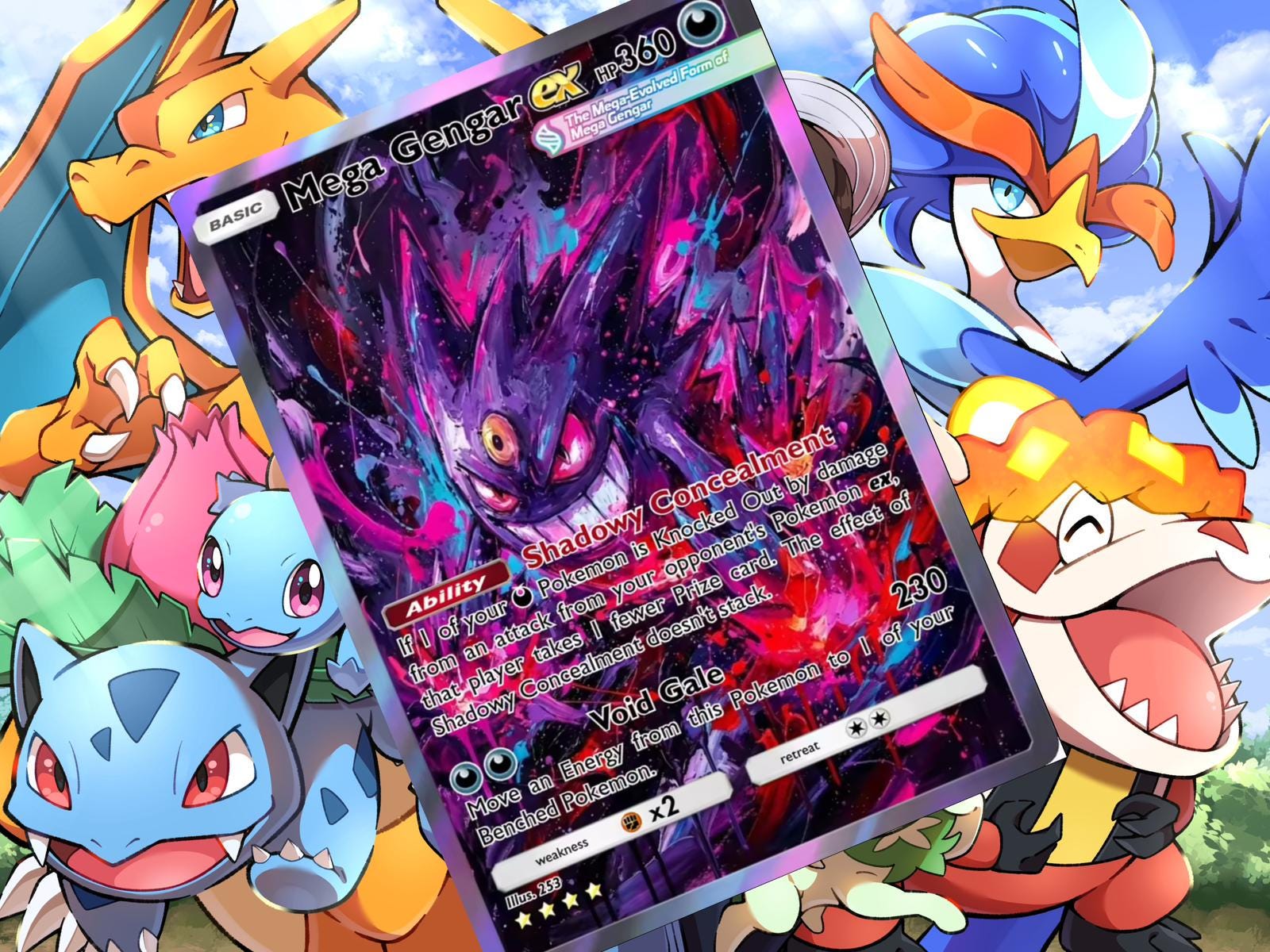 Mega Gengar Ex V Gx Vstar Pokemon Custom Card Holographic - Etsy