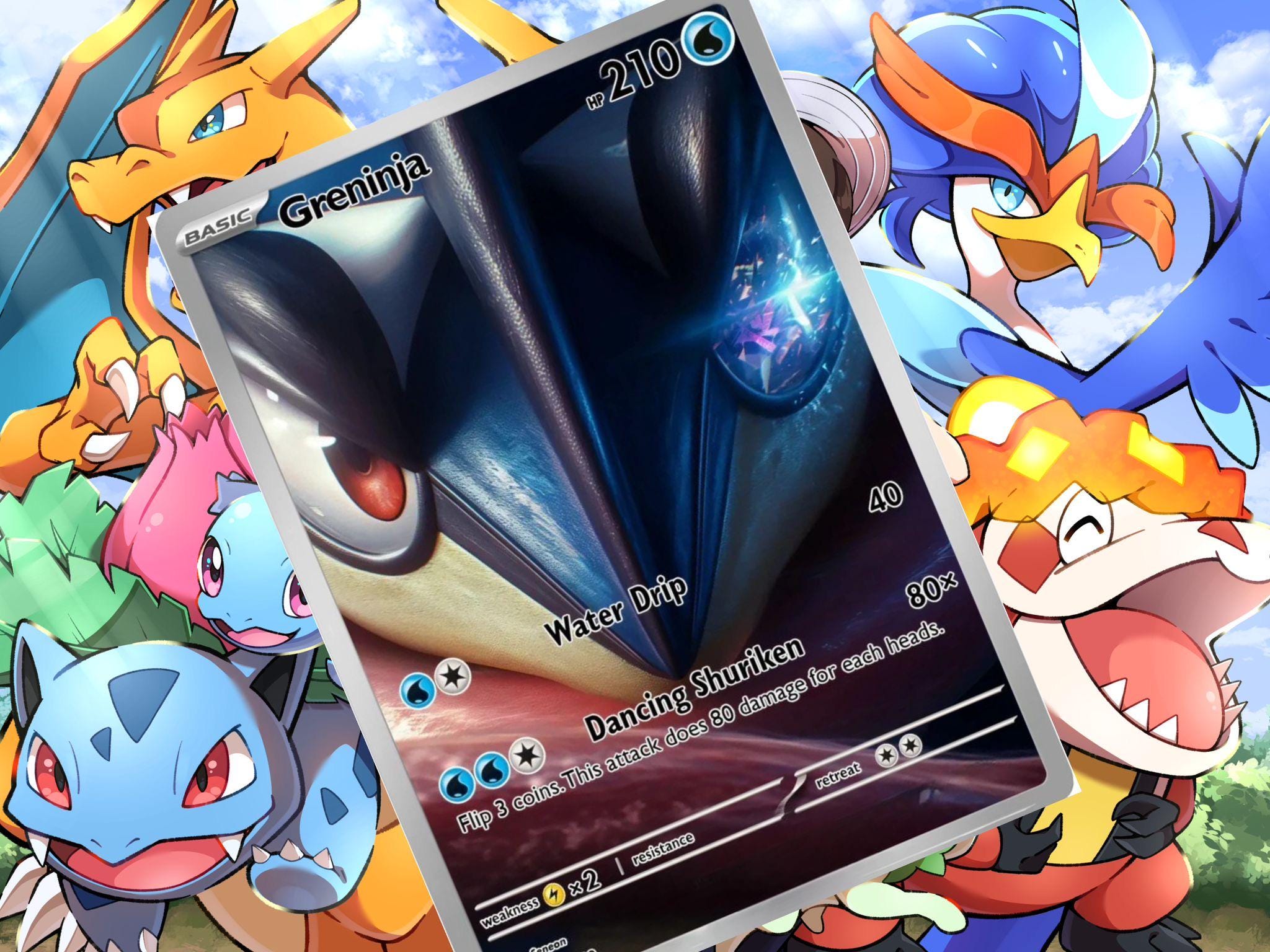 Greninja V Ex Gx Vstar Custom Card Holographic - Etsy
