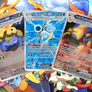 Puede incluir: Tres cartas de intercambio de Pokémon con Dark Venusaur EX, Dark Blastoise EX y Dark Charizard EX. Las cartas son holográficas y presentan a los Pokémon en una pose de batalla. Las cartas tienen texto que describe las habilidades y ataques de los Pokémon.
