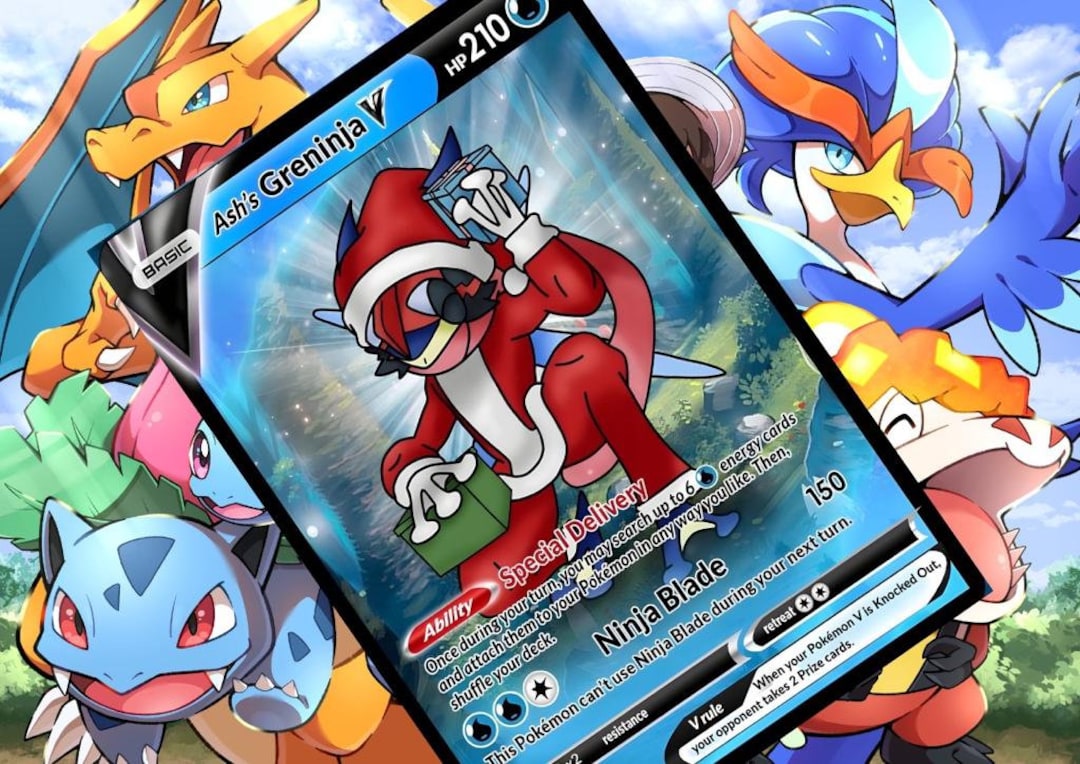 Christmas Ash Greninja V Gx Vsstar Pokemon Custom Card Holographic